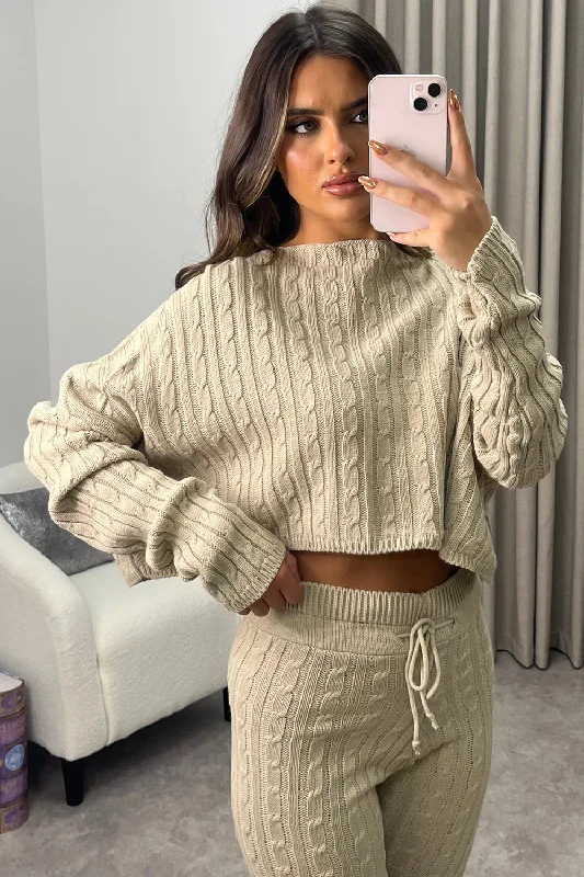 plus size women cardigan for comfortable layeringAspens Beige Cable Knit Batwing Jumper and Leggings Loungewear Set plus size women cardigan for comfortable layeringAspens Beige Cable Knit Batwing Jumper and Leggings Loungewear Set