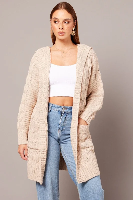 ribbed women cardigan with a classic textureBeige Longline Cardigan Long Sleeve Hooded Cable Knit ribbed women cardigan with a classic textureBeige Longline Cardigan Long Sleeve Hooded Cable Knit