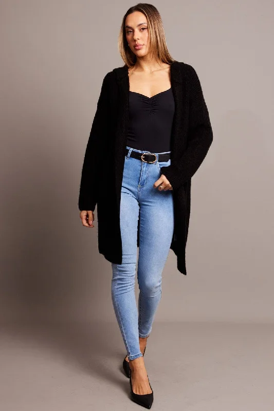 sequin embellished women cardigan for special occasionsBlack Longline Cardigan Hooded sequin embellished women cardigan for special occasionsBlack Longline Cardigan Hooded