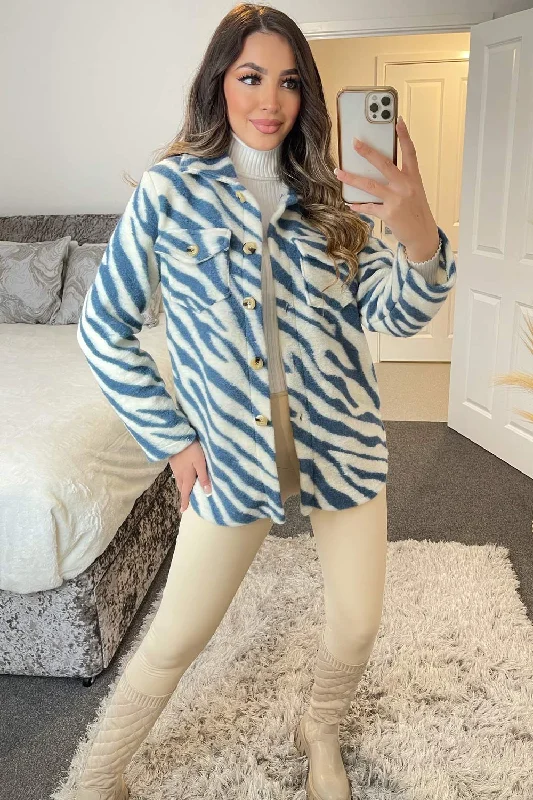 Louise Blue and White Zebra Print Knitted Oversized Shacket