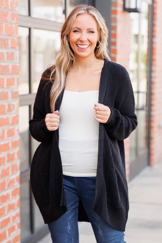 long length women cardigan with side slitsBrighter Than The Moon Cardigan, Black