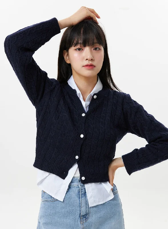 long length women cardigan with side slitsCable Knit Cardigan OS309