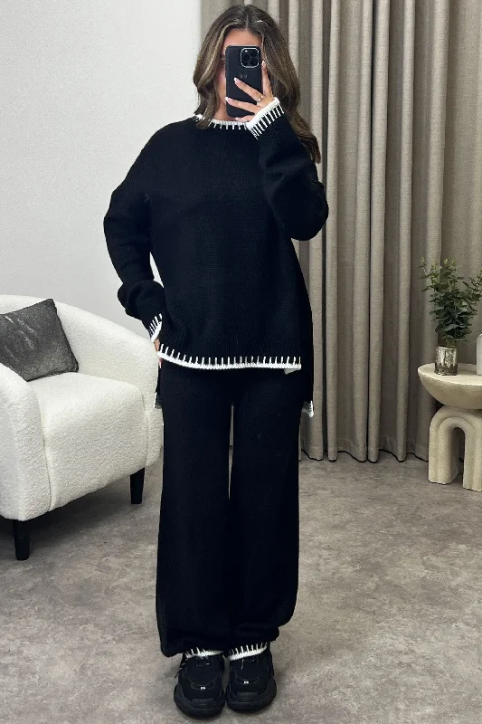 cable knit women cardigan with intricate patternsCamina Black Contrasting Trim Knitted Jumper and Trousers Co-Ord Set cable knit women cardigan with intricate patternsCamina Black Contrasting Trim Knitted Jumper and Trousers Co-Ord Set
