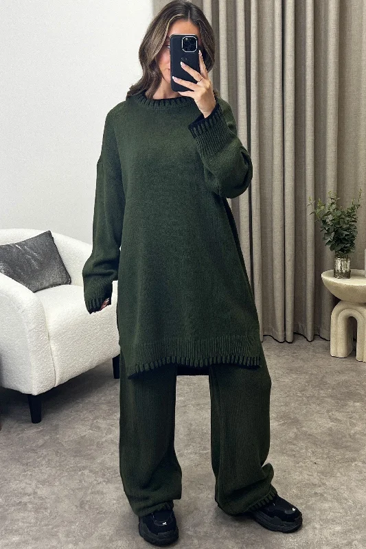 cashmere blend women cardigan for a luxurious feelCamina Khaki Contrasting Trim Knitted Jumper and Trousers Co-Ord Set cashmere blend women cardigan for a luxurious feelCamina Khaki Contrasting Trim Knitted Jumper and Trousers Co-Ord Set