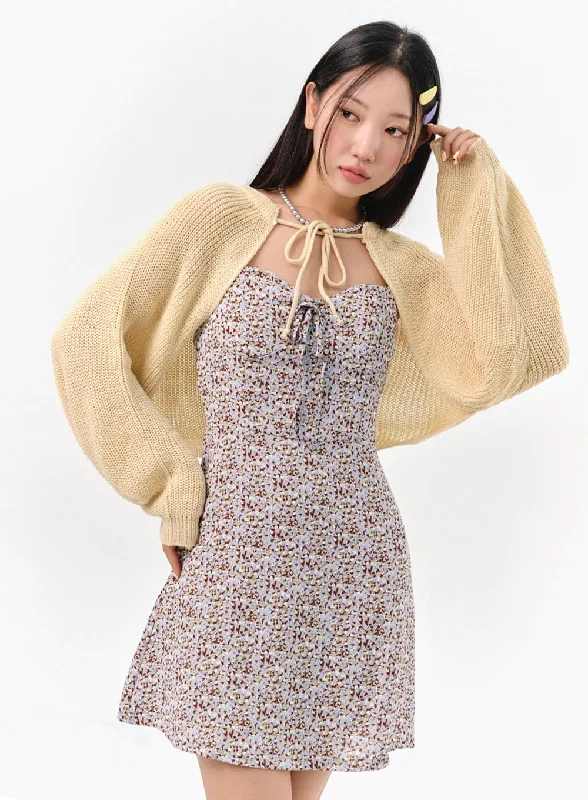 lightweight women cardigan for spring and fallFront Tie Knit Bolero IS301