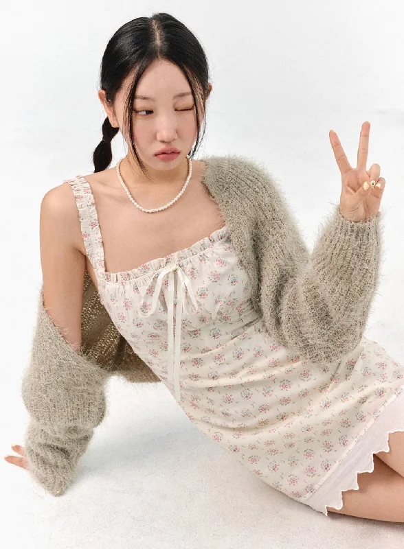 button down women cardigan with vintage buttonsFuzzy Crop Bolero IS304