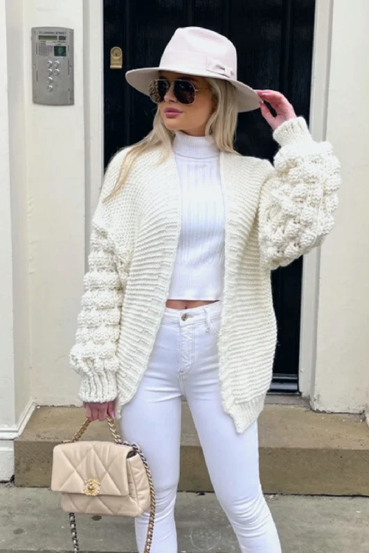 Goldie cream bobble sleeve knitted cardigan