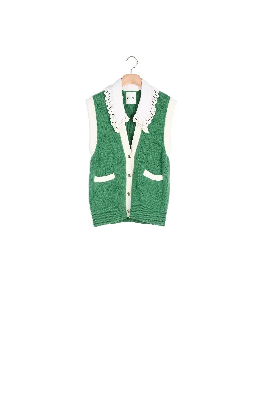 ribbed women cardigan with a classic textureCardicoat sans manches à col en dentelle ribbed women cardigan with a classic textureCardicoat sans manches à col en dentelle