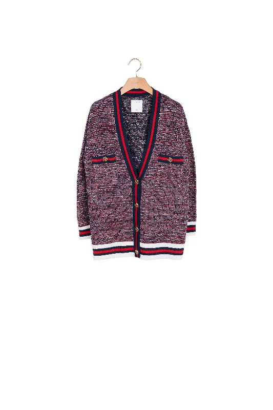 boyfriend style women cardigan for a relaxed fitCardigan effet tweed à galons rayés boyfriend style women cardigan for a relaxed fitCardigan effet tweed à galons rayés
