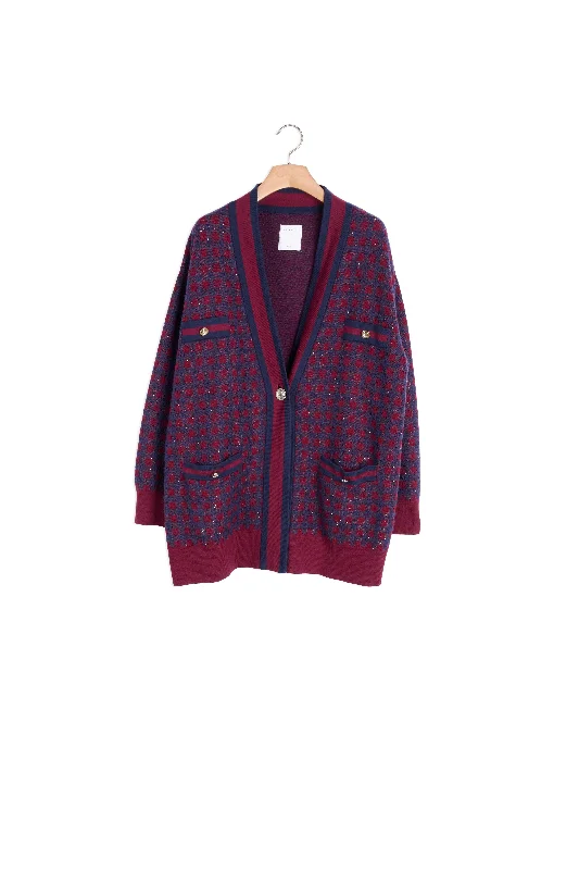 hooded women cardigan for added warmth and styleCardigan à carreaux et paillettes