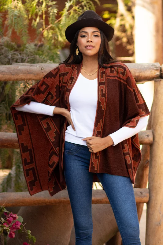 plus size women cardigan for comfortable layeringInca Afternoon in Russet Russet and Black Alpaca Blend Ruana from Peru plus size women cardigan for comfortable layeringInca Afternoon in Russet Russet and Black Alpaca Blend Ruana from Peru