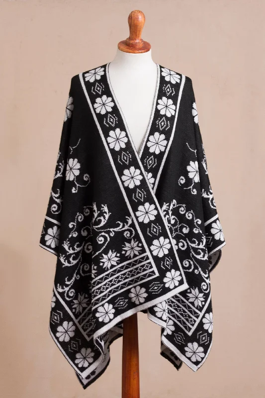 button down women cardigan with vintage buttonsInca Garden in Black Reversible Alpaca Blend Ruana in Black and White from Peru button down women cardigan with vintage buttonsInca Garden in Black Reversible Alpaca Blend Ruana in Black and White from Peru