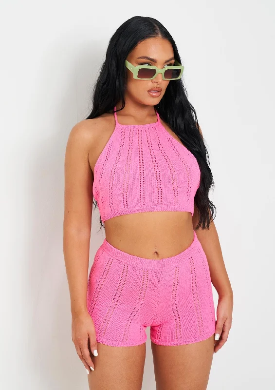 lightweight women cardigan for spring and fallLaylani Pink Stitch Detail Knit Halter Neck Top lightweight women cardigan for spring and fallLaylani Pink Stitch Detail Knit Halter Neck Top