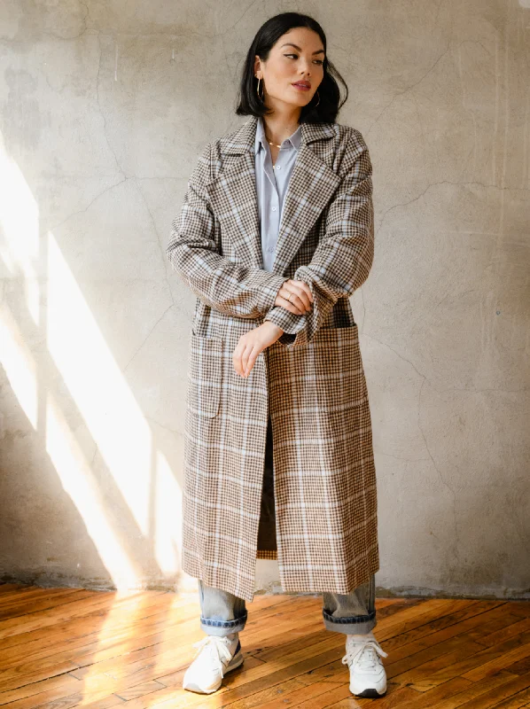 Women's overalls for work in a factory settingMarie Brushed Plaid Overcoat - Blue/Neutral Plaid Women's overalls for work in a factory settingMarie Brushed Plaid Overcoat - Blue/Neutral Plaid