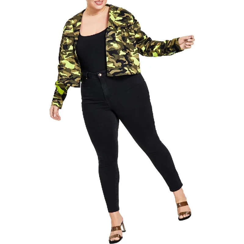 Women's overalls with a removable beltNina Parker Womens Plus Camo Cargo Overcoat