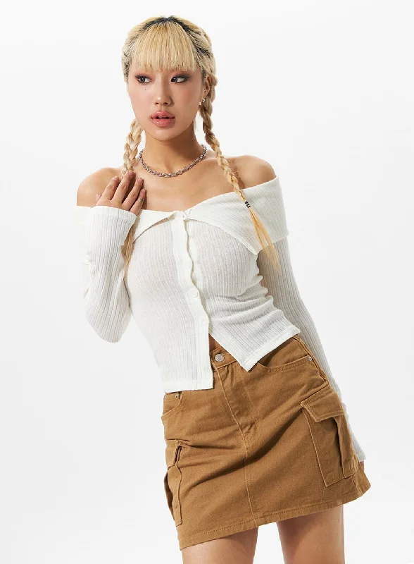 plus size women cardigan for comfortable layeringOff-Shoulder Ribbed Cardigan IO324