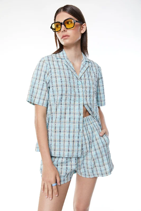 lightweight women cardigan for spring and fallPLAID SHORT