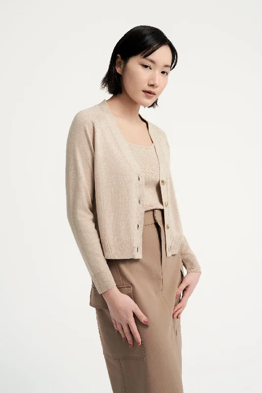 Pointelle Raglan Cardigan - Latte