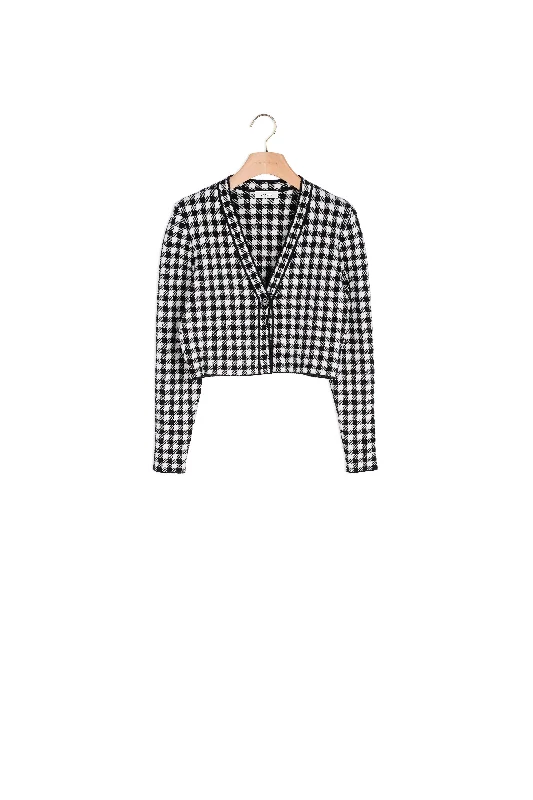cropped women cardigan to pair with high - waisted jeansCardigan court jacquard vichy cropped women cardigan to pair with high - waisted jeansCardigan court jacquard vichy