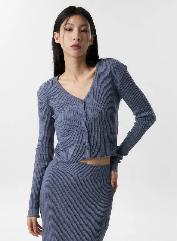 long length women cardigan with side slitsSlim Fit V-Neck Crop Cardigan IS315