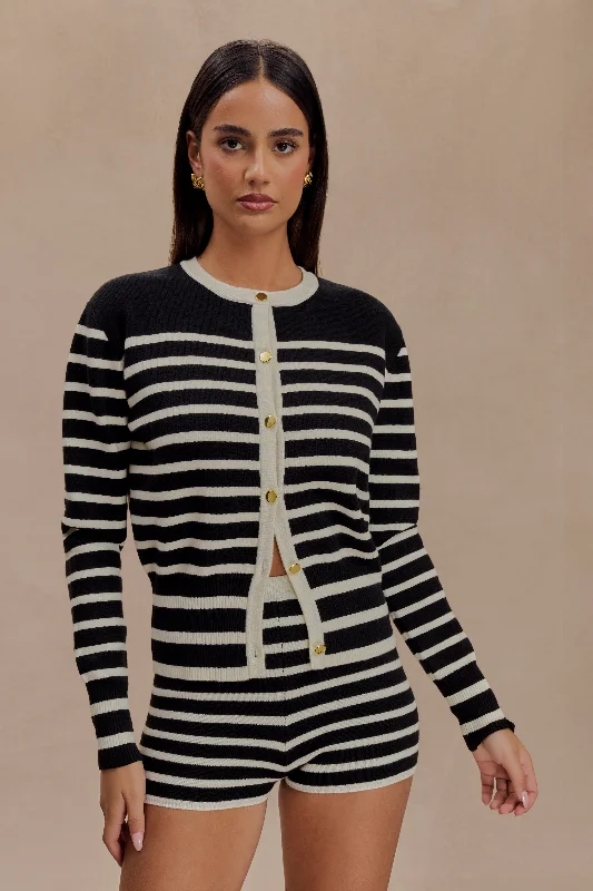 open front women cardigan for easy stylingTalia Stripe Knit Cardigan - Black/White
