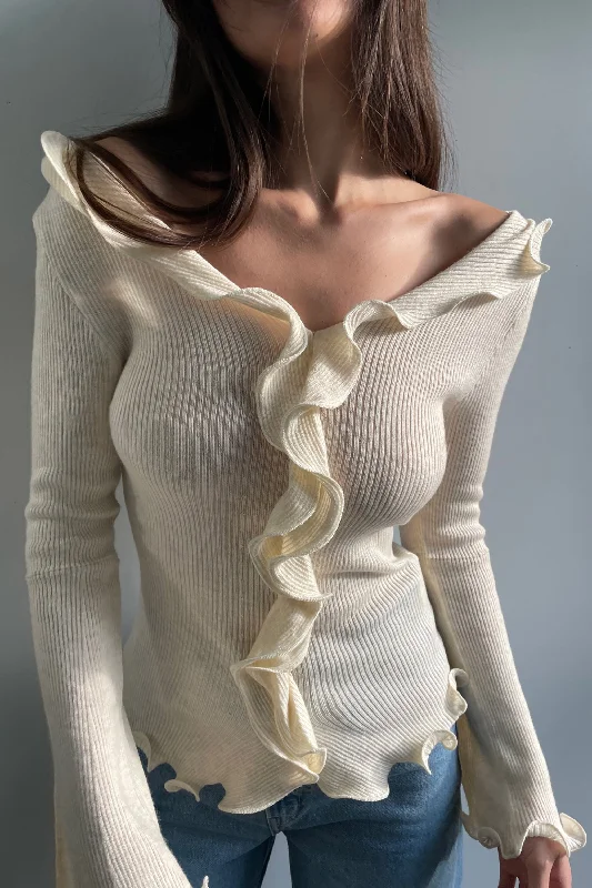 sequin embellished women cardigan for special occasionsTOP WITH RUFFLE DETAIL