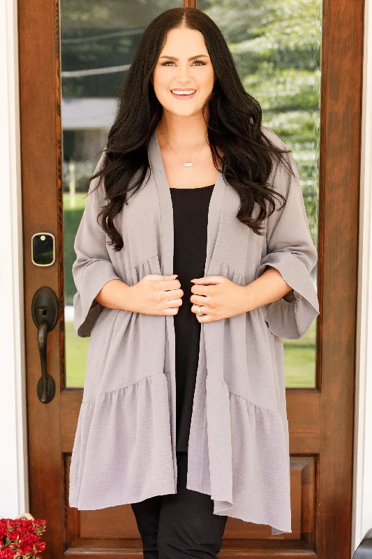 plus size women cardigan for comfortable layeringUnder The Moon Cardigan, Gray
