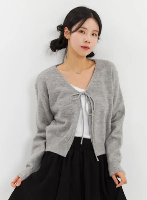 cropped women cardigan to pair with high - waisted jeansV-Neck Tie Cardigan OD321