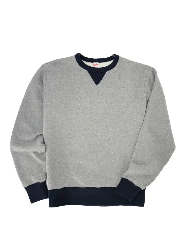 Women's Long Sleeve Turtleneck Cashmere Sweaters50's Crewneck Sweater- Heather Grey/Navy Women's Long Sleeve Turtleneck Cashmere Sweaters50's Crewneck Sweater- Heather Grey/Navy