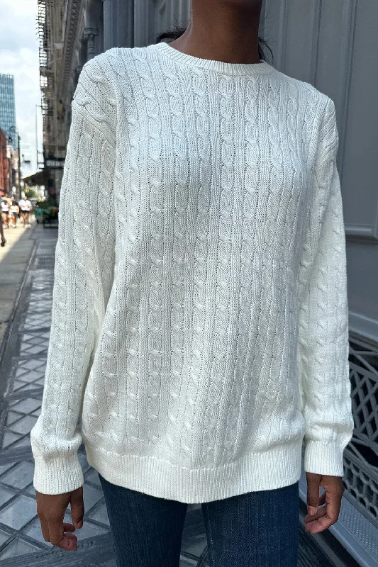 Plus Size Women's Belted Cable Knit SweatersBrianna Cotton Cable Knit Sweater