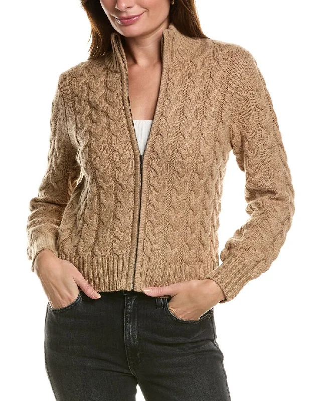 organic cotton women cardigan for an eco - friendly choiceForte Cashmere Cable Zip Mock Wool & Cashmere-Blend Cardigan organic cotton women cardigan for an eco - friendly choiceForte Cashmere Cable Zip Mock Wool & Cashmere-Blend Cardigan