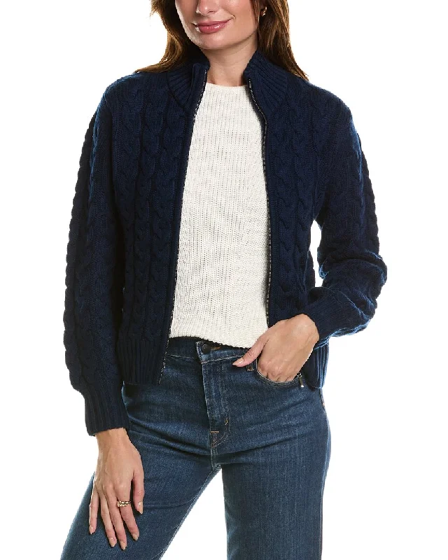 Forte Cashmere Cable Zip Mock Wool & Cashmere-Blend Cardigan