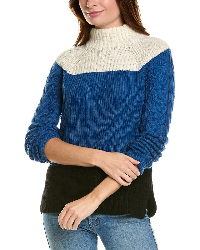 Forte Cashmere Colorblocked Funnel Neck Wool & Cashmere-Blend Sweater