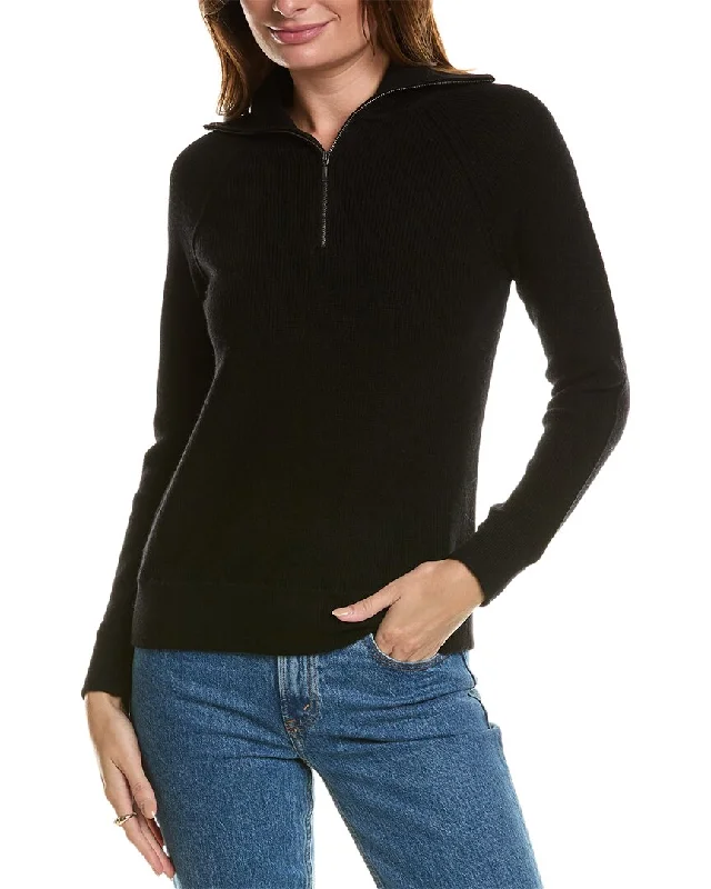 Forte Cashmere Rib Mock Neck Wool & Cashmere-Blend 1/2-Zip Sweater