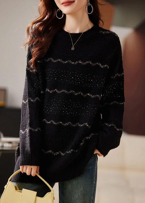 Split - Hem Women's Linen Blend Sweaters for SpringFrench Black Oversized Thick Knit Short Sweater Winter Split - Hem Women's Linen Blend Sweaters for SpringFrench Black Oversized Thick Knit Short Sweater Winter