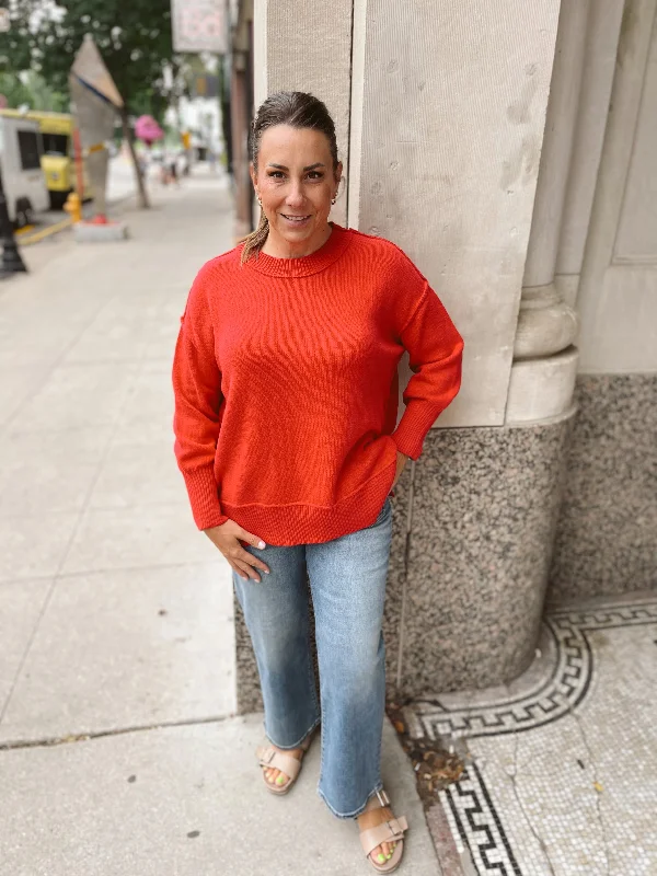 Plus Size Women's Oversized Chunky Knit SweatersIna Sweater-Red