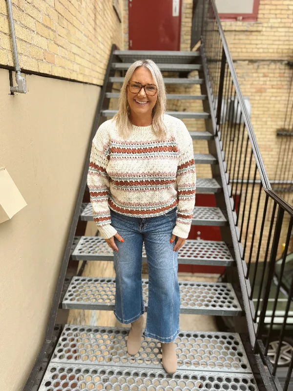 Open - Front Women's Cardigan - Style Mohair SweatersMauve Mix Striped Sweater