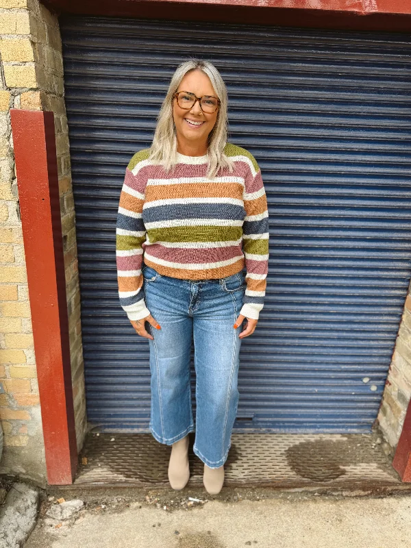 Plus Size Women's Embroidered Sweaters in Ethnic StylesMulberry Striped Sweater Top