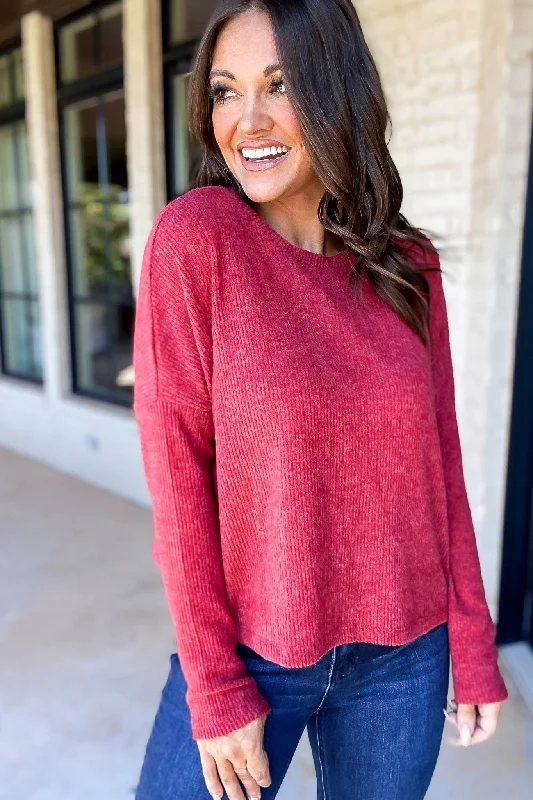 High - Low Hem Women's Cashmere - Blended SweatersRIBBED DOLMAN LONG SLEEVE SWEATER