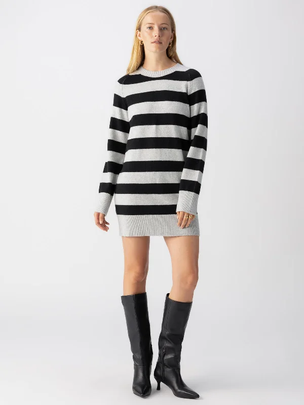 So Soft Sweater Dress Heather Grey Black Stripe