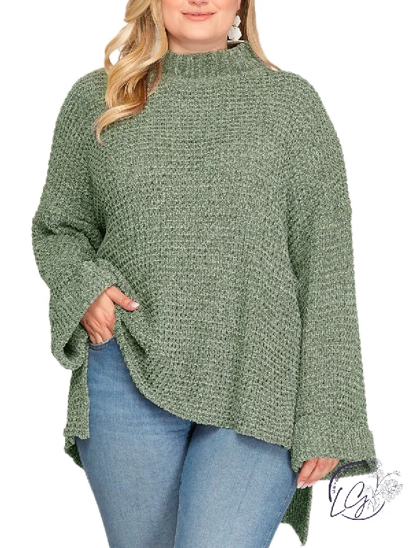 Button - Down Women's Shetland Wool Sweaters in Traditional PatternsCurvy Feeling Great Mock Neck Sweater