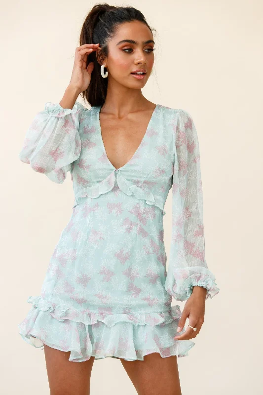 Little Black Women Dress with Sequins for a Glamorous Night OutAmarantha Sheer Balloon Sleeve Frill Trim Dress Floral Print Mint Little Black Women Dress with Sequins for a Glamorous Night OutAmarantha Sheer Balloon Sleeve Frill Trim Dress Floral Print Mint