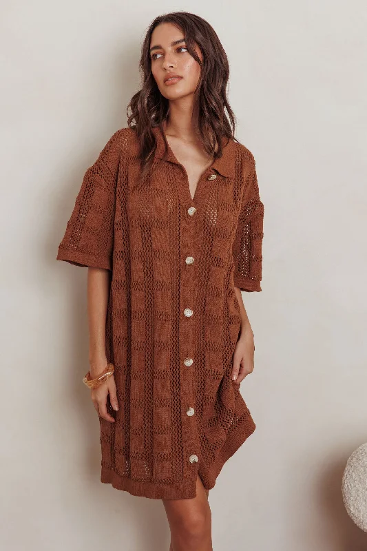 Ruffled Women Dress with Multiple Layers for a Playful and Girly StyleBest Friend Knit Shirt Dress Chocolate Ruffled Women Dress with Multiple Layers for a Playful and Girly StyleBest Friend Knit Shirt Dress Chocolate