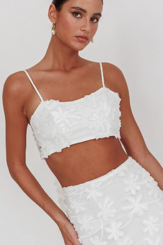 Mermaid - Style Women Dress with a Fitted Silhouette for Special OccasionsCasi Tied Back Crop Top Embroidered White Mermaid - Style Women Dress with a Fitted Silhouette for Special OccasionsCasi Tied Back Crop Top Embroidered White
