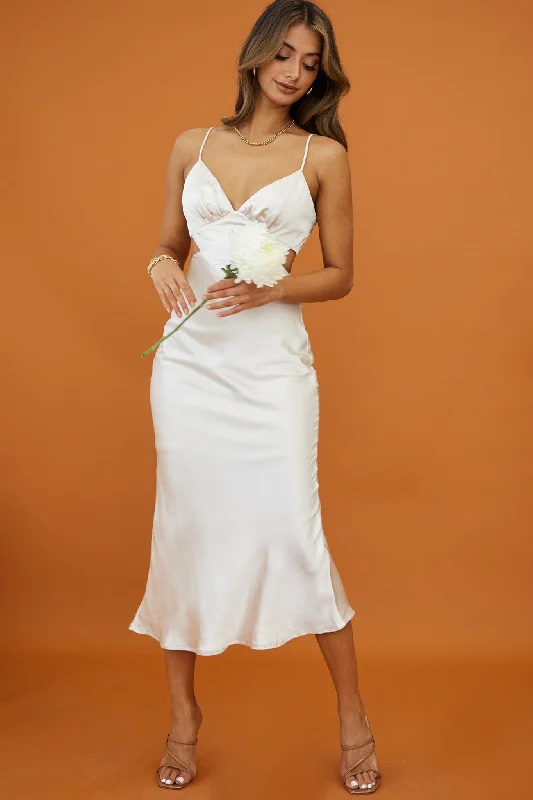 Lace - Embellished Women Dress for an Elegant and Sophisticated AppearanceCity Lights Cut-Out Waist Strappy Back Midi Dress Champagne Lace - Embellished Women Dress for an Elegant and Sophisticated AppearanceCity Lights Cut-Out Waist Strappy Back Midi Dress Champagne