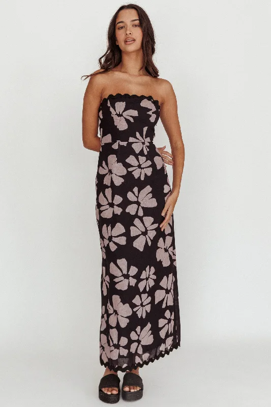 Wrap - Style Women Dress with Adjustable Fit for All Body TypesCypress Floral Strapless Maxi Dress Black Wrap - Style Women Dress with Adjustable Fit for All Body TypesCypress Floral Strapless Maxi Dress Black
