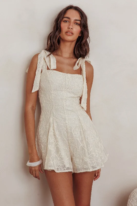 Pleated Women Dress with a Timeless and Elegant TextureGood Days Tied Shoulder Romper Cream Pleated Women Dress with a Timeless and Elegant TextureGood Days Tied Shoulder Romper Cream
