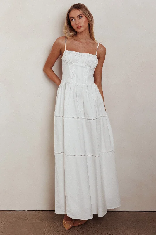 Wrap - Style Women Dress with Adjustable Fit for All Body TypesHeavenly Glow Gathered Bust A-Line Maxi Dress Off White Wrap - Style Women Dress with Adjustable Fit for All Body TypesHeavenly Glow Gathered Bust A-Line Maxi Dress Off White