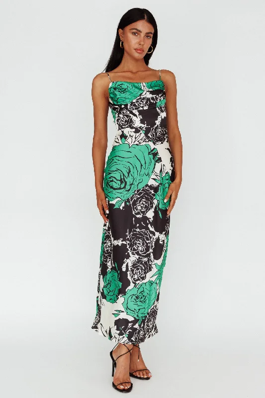 Backless Women Dress for a Sexy and Alluring Look at Evening EventsHighland Pleated Bust Midi Dress Floral Green Backless Women Dress for a Sexy and Alluring Look at Evening EventsHighland Pleated Bust Midi Dress Floral Green