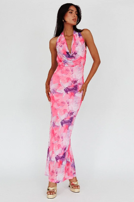 Janika Halterneck Maxi Dress Floral Pink